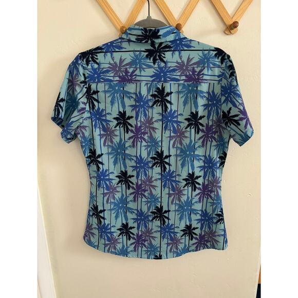 DIXXON Top Women's Medium Blue Palm Tree Palisades Button Down D Lite Beach - Picture 5 of 7